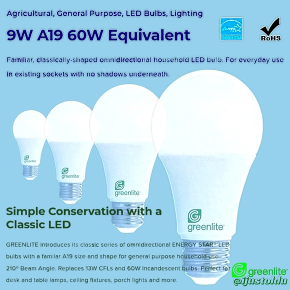 Greenlite 4pack of 9W A19 60W Equivalent LED Bright White Household Bulbs - Picture 2 of 16